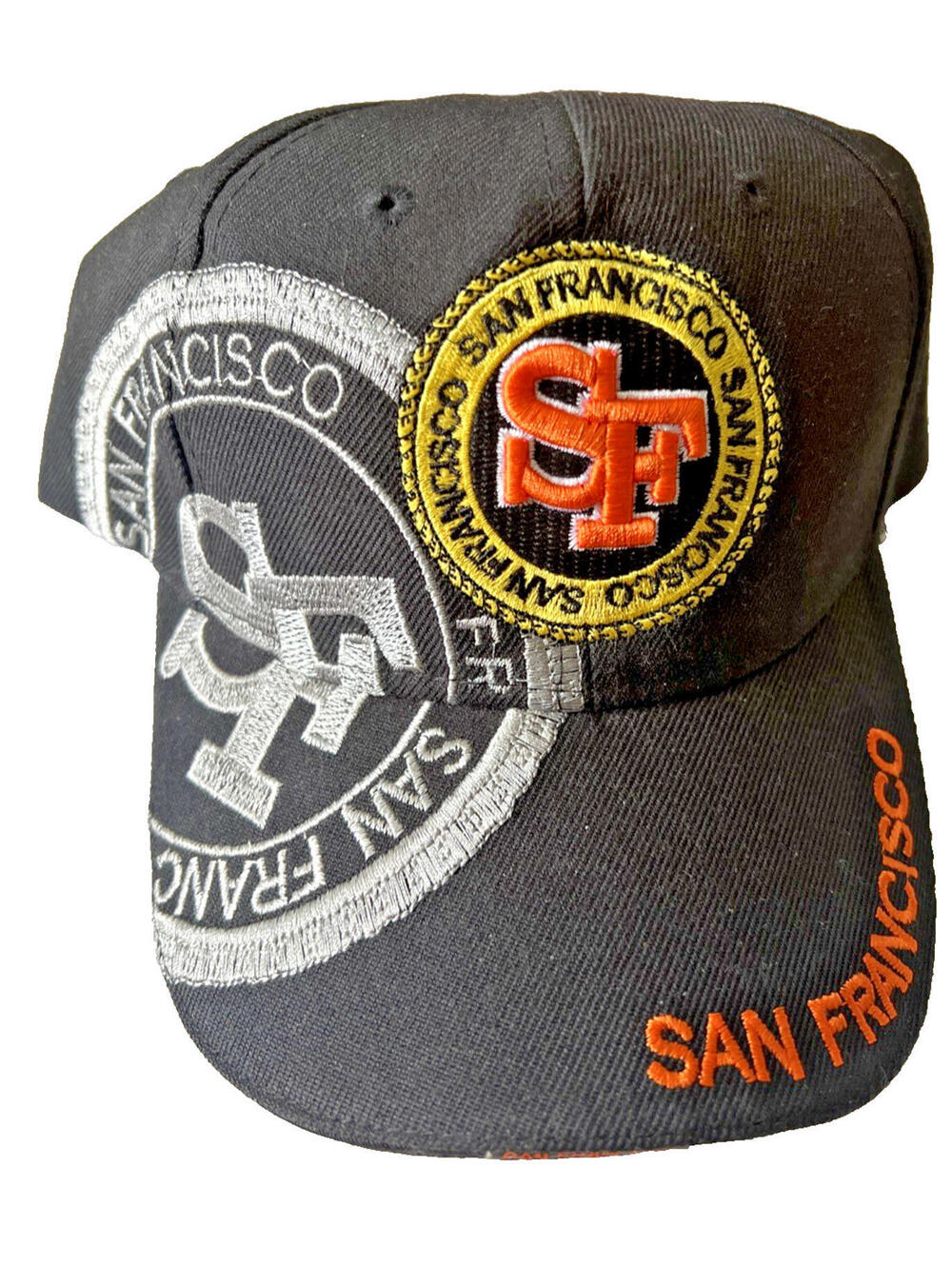 Lanza SAN FRANCISCO Black Silver Orange Sports Cap Hat Hook Loop Adjustable New